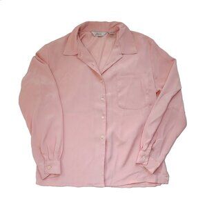 Womens 90s Textured Silky Soft Pink Long Sleeve Blouse Shirt - Size 12 Large